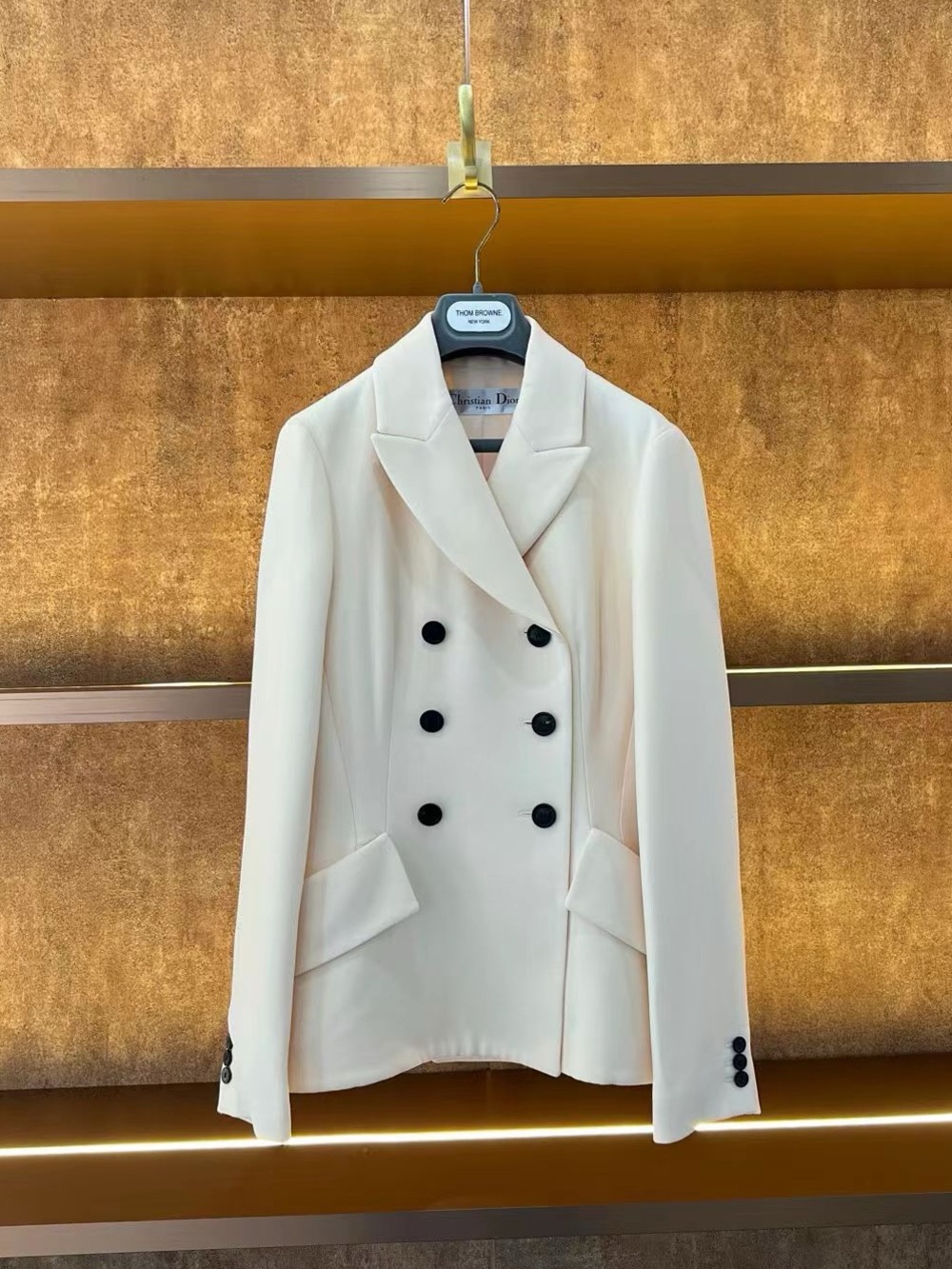 🚩steal Dior Cream Double-Breasted Women's Blazer with Black Buttons